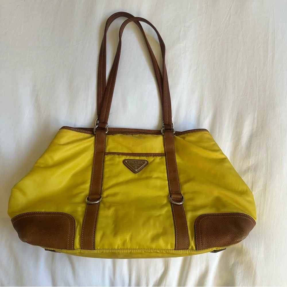 Prada Yellow and Brown Nylon Women’s Shoulder Bag - Picture 4 of 12